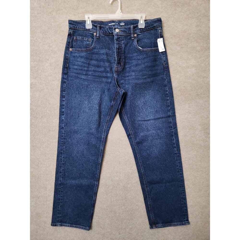 Old Navy Slouchy Wide-Leg Jeans Womens 12 Blue Dark Wash Button Fly NEW - Picture 4 of 12